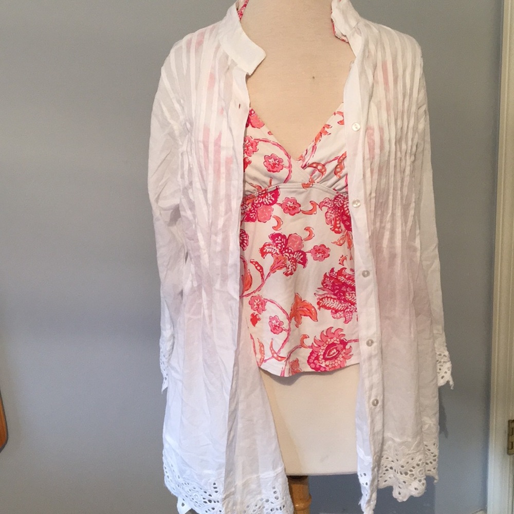 Large white beach cover up button down